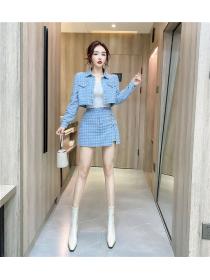 Korea style Autumn fashion Denim coat Short skirt 2 pcs set