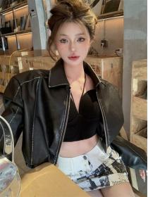 Vintage style Fashion PU Leather jacket For women