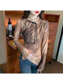 Chinese style Flare sleeve Long sleeve blouse 