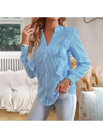 European style Fashion V collar Long sleeve blouse 