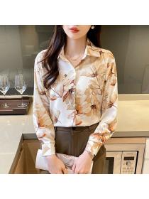 Korean style Retro fashion Printed Matching blouse 