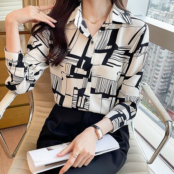 Korean style Retro fashion Printed Long sleeve blouse