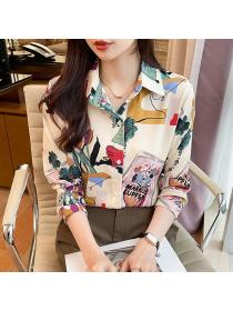 Korean style Retro Autumn fashion Printed blouse 
