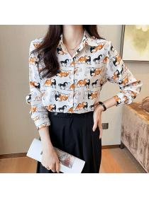 Korean style Retro Animals Printed Elegant Matching blouse 