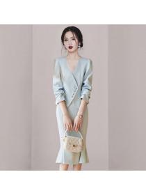 Korea style Autumn fashion V collar Elegant Business suit a set 