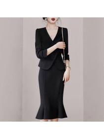 Korea style Autumn fashion V collar Elegant Business suit a set 