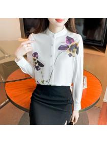 Korea style Elegant Silk Long sleeve blouse 