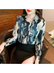 Korea style Fashion Silk Loose Long sleeve blouse 