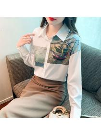 Korea style Autumn fashion Casual Printed Blouse 