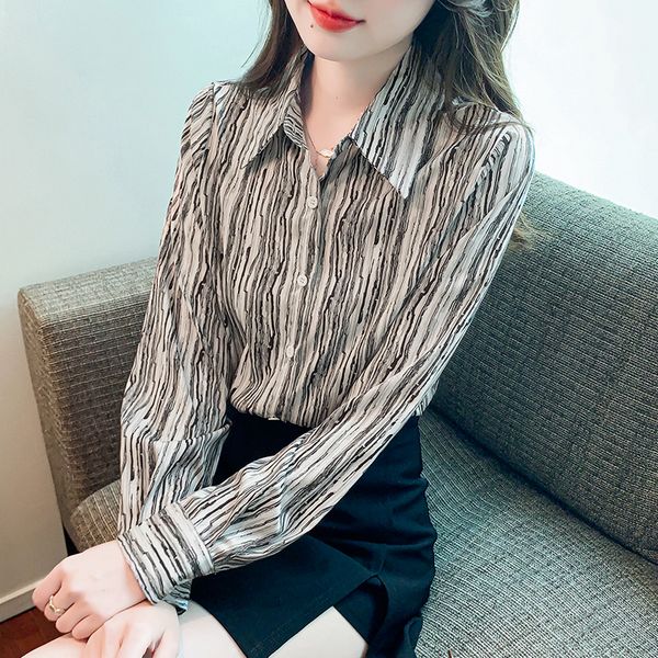 Korea style Retro fashion Stripe Silk shirt