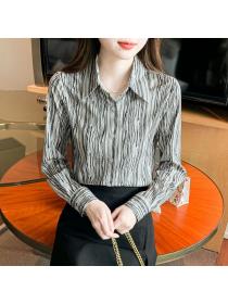 Korea style Retro fashion Stripe Silk shirt 
