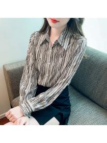 Korea style Retro fashion Stripe Silk shirt 
