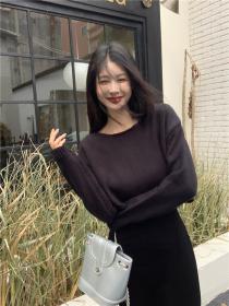 Korea style Autumn Long sleeve Knitting Top +Sling Long dress 