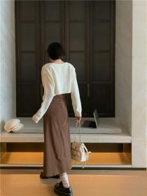 Korea style Autumn Long sleeve Knitting Top +Sling Long dress 