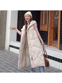 Korea style Winter fashion Hooded Waistcoat Casual Long coat 