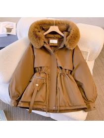 Korea style Winter Big fur collar stylish casual coat