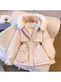 Korea style Winter Big fur collar stylish casual coat