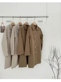 Korean style Fashion Polo collar Single breasted mid-length trench coat
