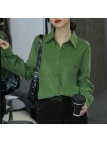 Korea style Retro Matching corduroy Solid color Long sleeve Shirt