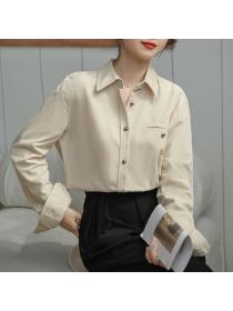 Korea style Retro Matching corduroy Solid color Long sleeve Shirt