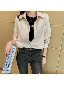 Korea style Matching corduroy Long sleeve Shirt