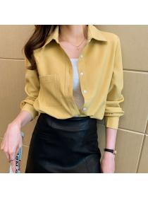 Korea style Matching corduroy Long sleeve Shirt