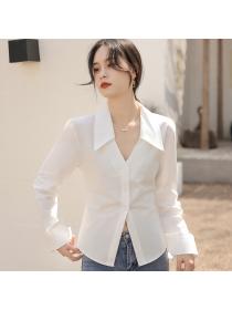 Korea style Chic V neck White shirt 