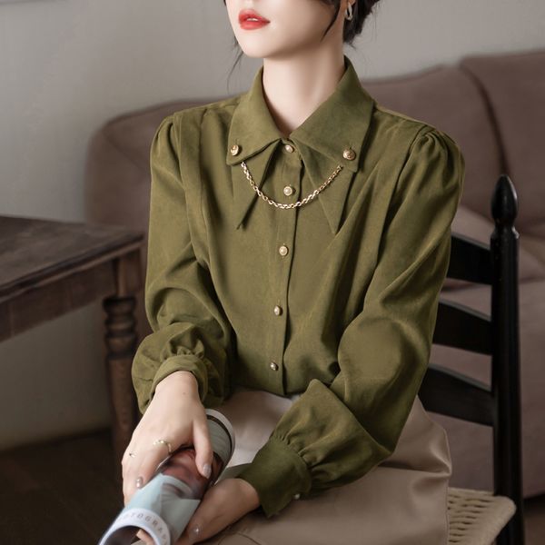 Korea style Retro fashion Corduroy Long sleeve shirt