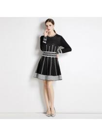 European style Autumn fashion Round neck Knitting dress 