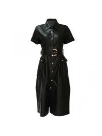 European style Hot selling Pu leather Short sleeve dress