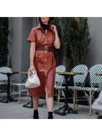European style Hot selling Pu leather Short sleeve dress