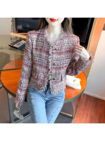 Korea style Autumn fashion Tweed Matching Short coat