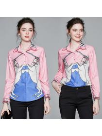 European style Fashion Printed Slim blouse 