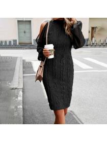 European style Elegant Solid color Long sleeve dress 