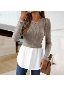 European style Casual Round collar Knitting top 