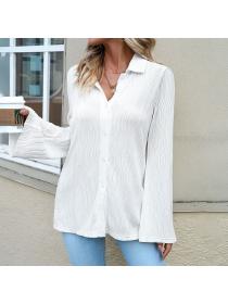 European style Casual Solid color Long sleeve shirt