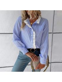 European style Casual Stripe Long sleeve shirt 