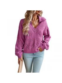 European style Casual Polo neck Knitting Pullovers