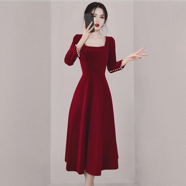 Korea style Elegant Velvet Red Dress