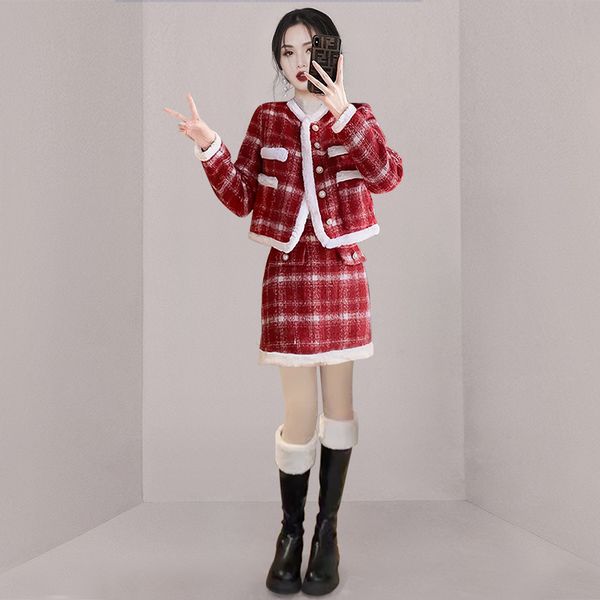Winter coat Fashion style skirt 2pcs set for women