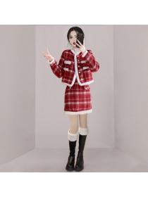  Winter coat Fashion style skirt 2pcs set for women
