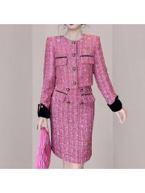 Winter coat Retro style Woolen coat 2pcs set for women