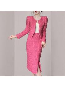 Winter Fashion Luxury Woolen coat 2pcs set for women