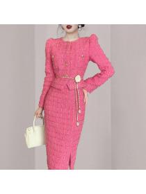 Winter Fashion Luxury Woolen coat 2pcs set for women