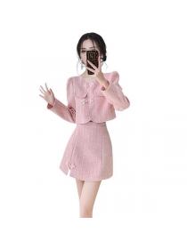  Winter Fashion Pink Woolen coat 2pcs set for women
