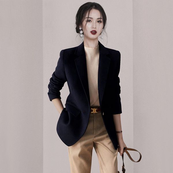 Korea style Suit collar one button woolen Blazer