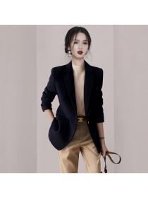 Korea style Suit collar one button woolen Blazer