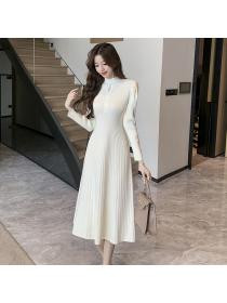 Korea style V neck A-line Knitting dress 