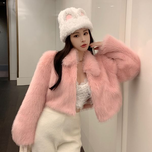 Winter fashion Hairy pink overcoat