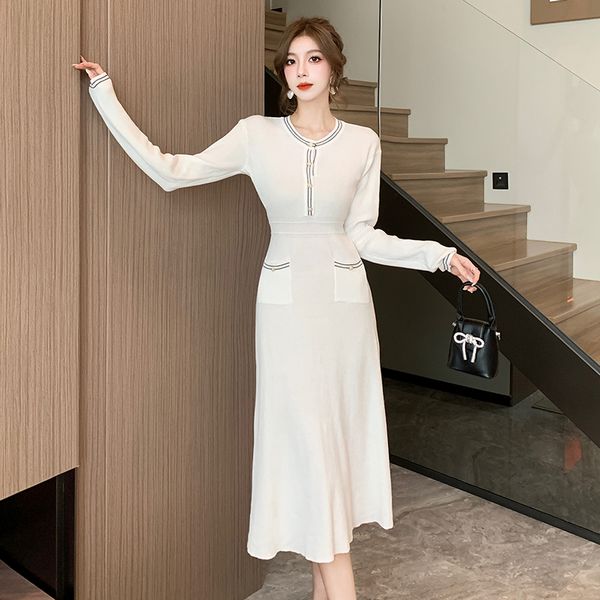 Korea style Slim Round collar Knitted dress